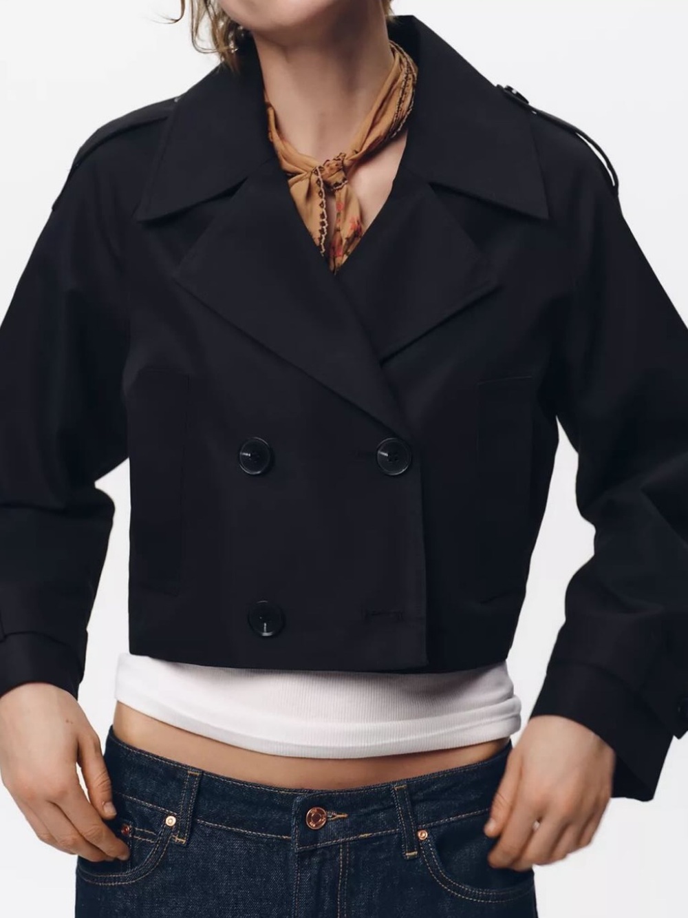 Zara Black Cropped Black Trench Jacket Size XS 🖤
